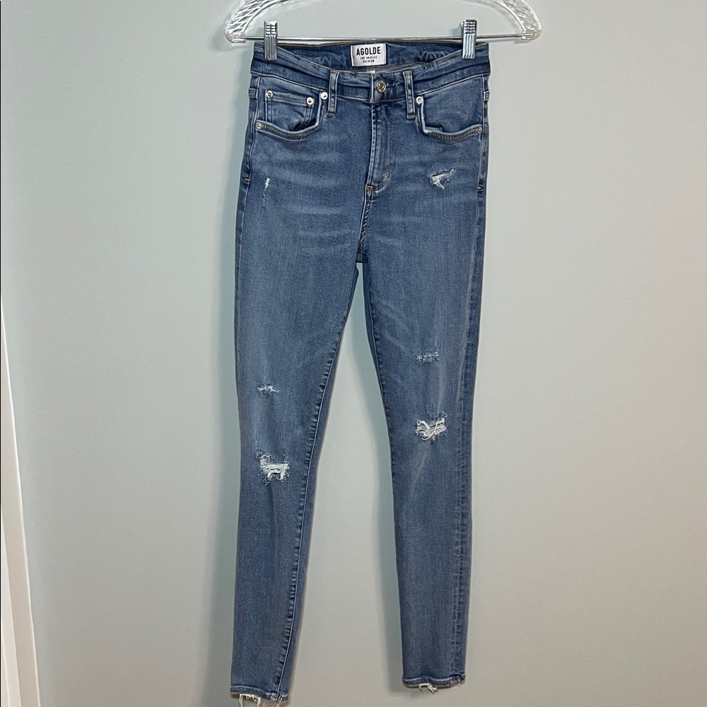 AGOLDE‎ Sophie High Rise Distressed Skinny Jeans Blue Size 26